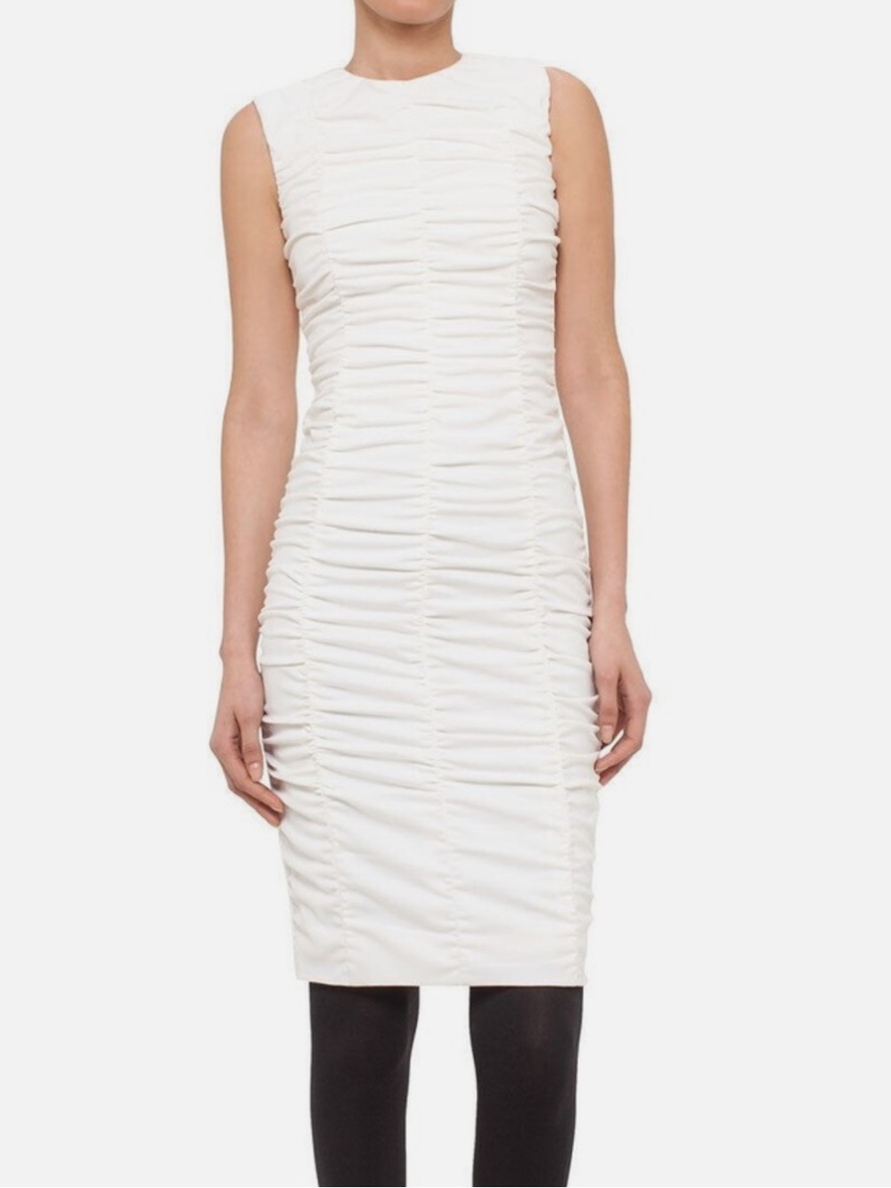 Akris Punto Sz 8 Dress Ruched Sleeveless Sheath Cream Classic Luxury Minimalist